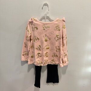 Disney Junior Minnie Pink Minnie Bow Patterned Top & Black Pants Set Size 4T